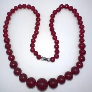 Magenta fuchsia pink dyed genuine agate beads beaded graduated 18" necklace